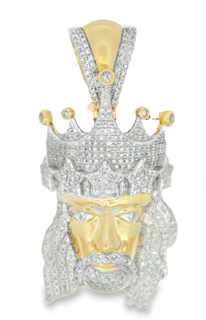 10K YELLOW GOLD DIAMOND 1.25CTW JESUS CROWN PENDANT FAMILY 12.2G