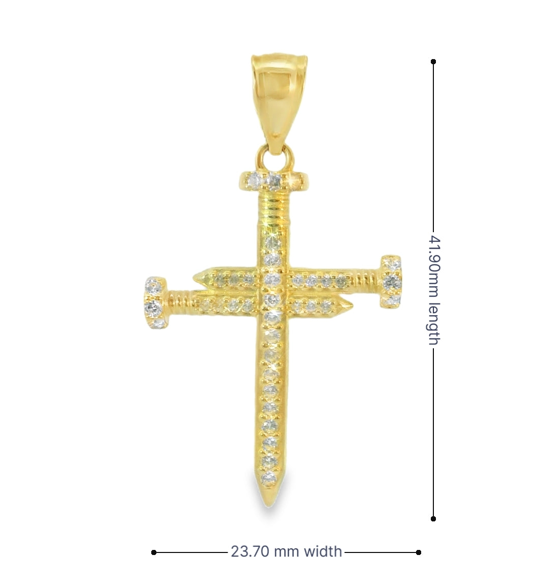 14K YELLOW GOLD NAIL CROSS CZ UNISEX