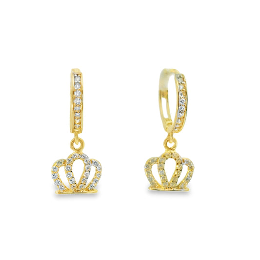 14K YELLOW GOLD IMPERIAL CROWN HOOPS CZ