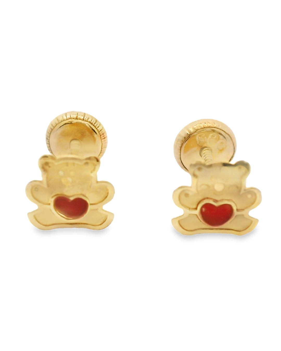 14K YELLOW GOLD TEDDY BEAR HEART STUD EARRINGS