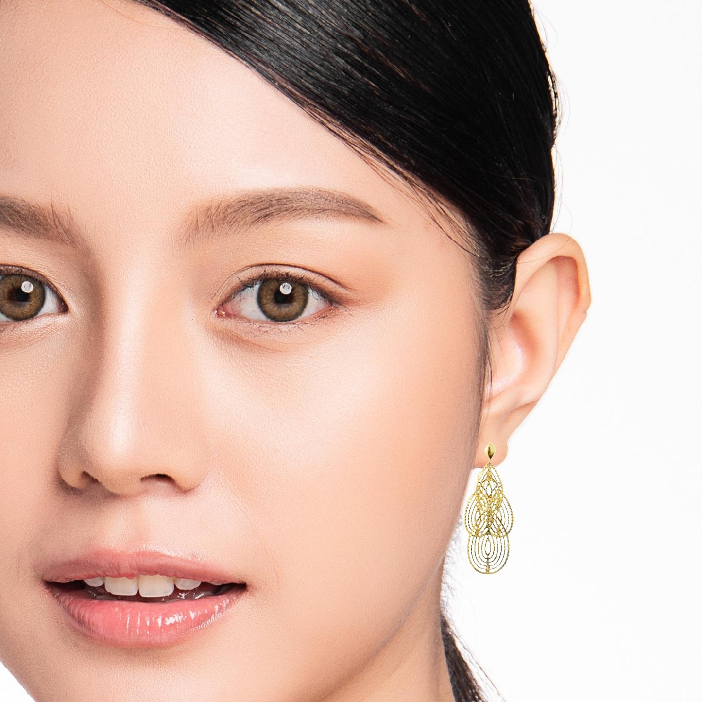 14K YELLOW GOLD POLISHED DANGLE EARRINGS WOMEN 4.40G
