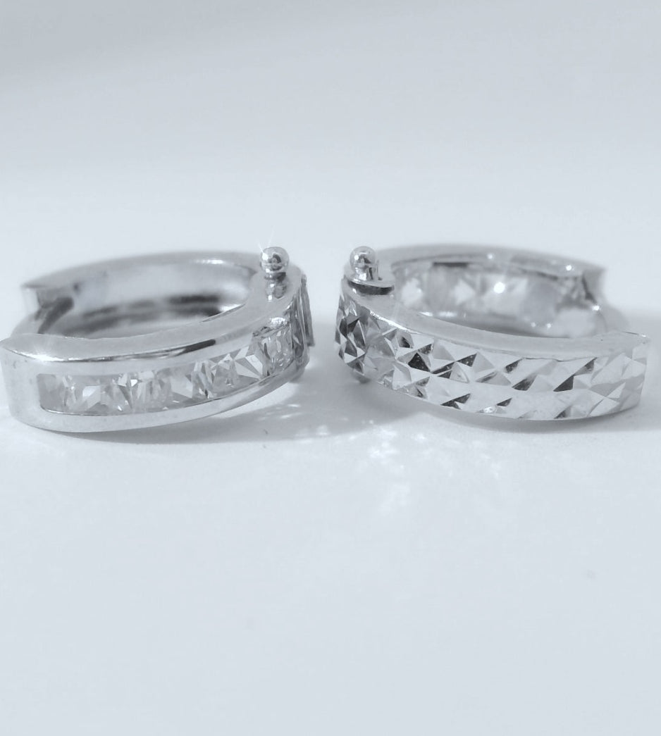 14K WHITE GOLD HUGGIES CZ EARRINGS