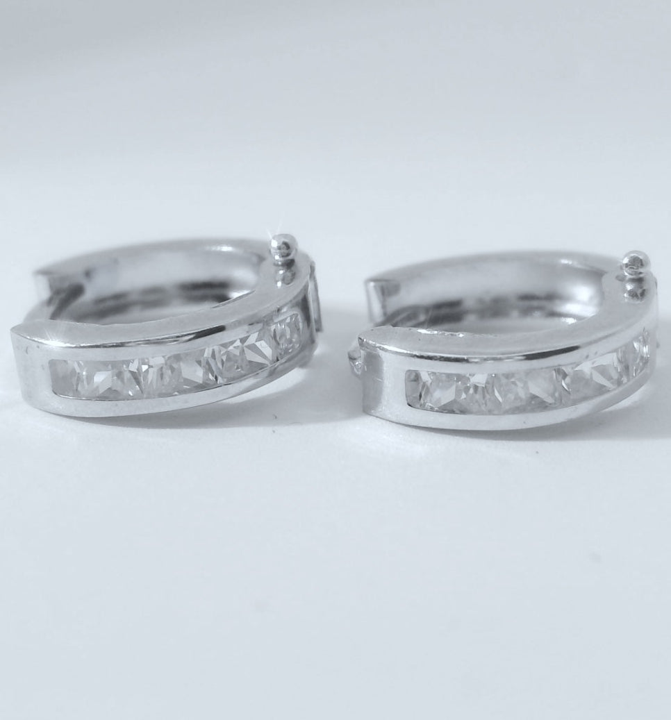14K WHITE GOLD HUGGIES CZ EARRINGS
