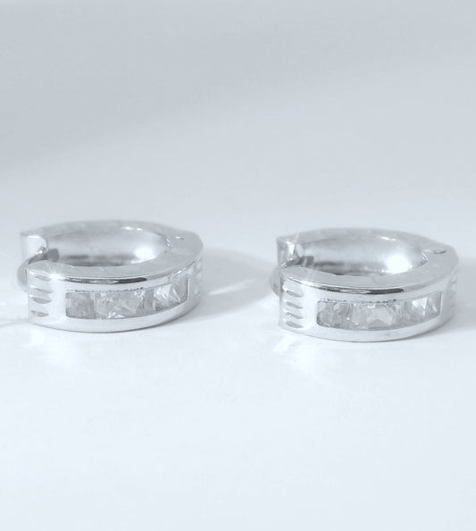 14K WHITE GOLD HUGGIES EARRINGS