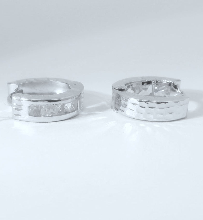 14K WHITE GOLD HUGGIES EARRINGS