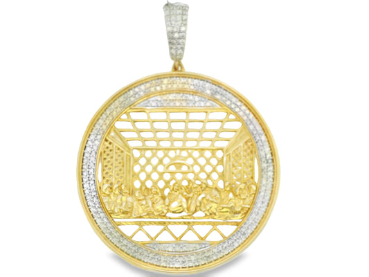 10K YELLOW GOLD DIAMOND LAST SUPPER CHARM 3.15CTW FAMILY