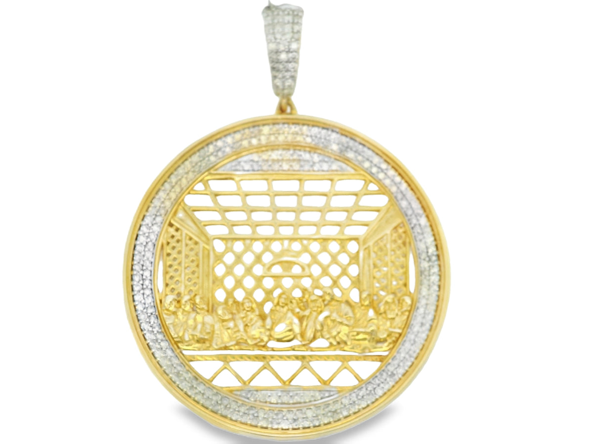 10K YELLOW GOLD DIAMOND LAST SUPPER CHARM 3.15CTW FAMILY 19.4G