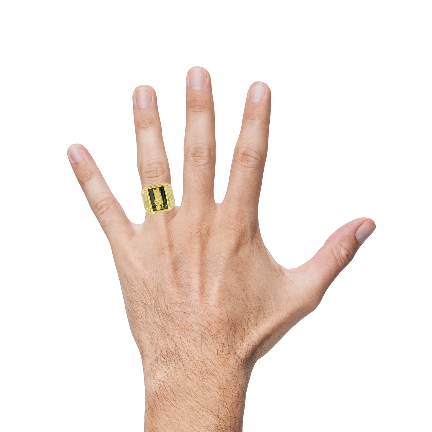 14K YELLOW GOLD ONYX ST. JUDE RING CZ SIZE 11 24.15MM WIDTH 19.65MM LENGTH