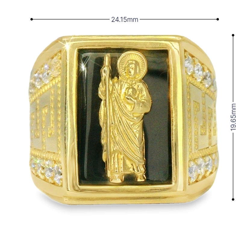 14K YELLOW GOLD ONYX ST. JUDE RING CZ SIZE 11 24.15MM WIDTH 19.65MM LENGTH