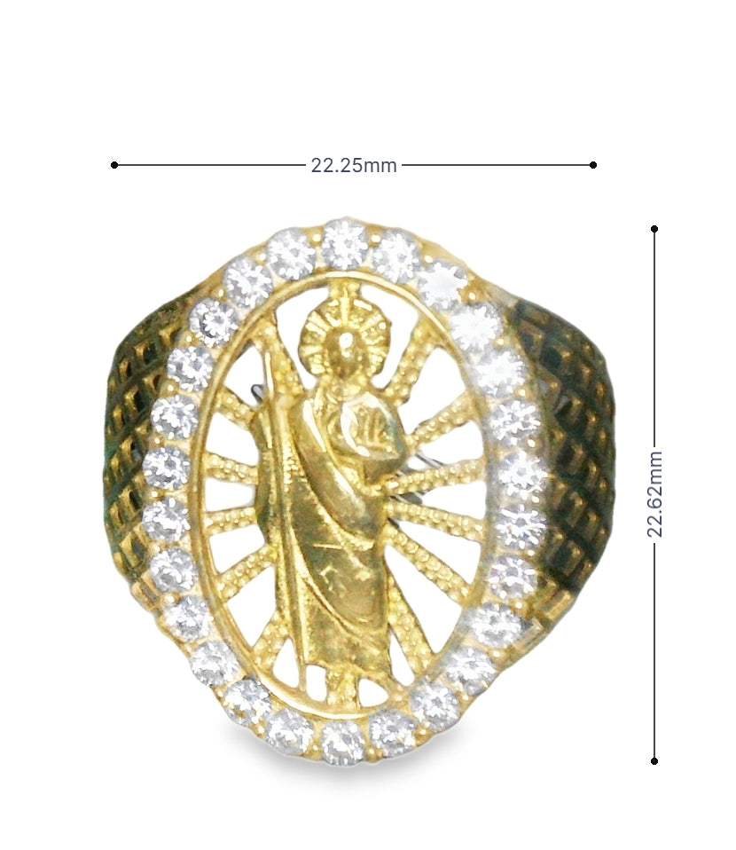 14K YELLOW GOLD ST. JUDE RING CZ SIZE 11 22.25MM WIDTH 22.62MM LENGTH