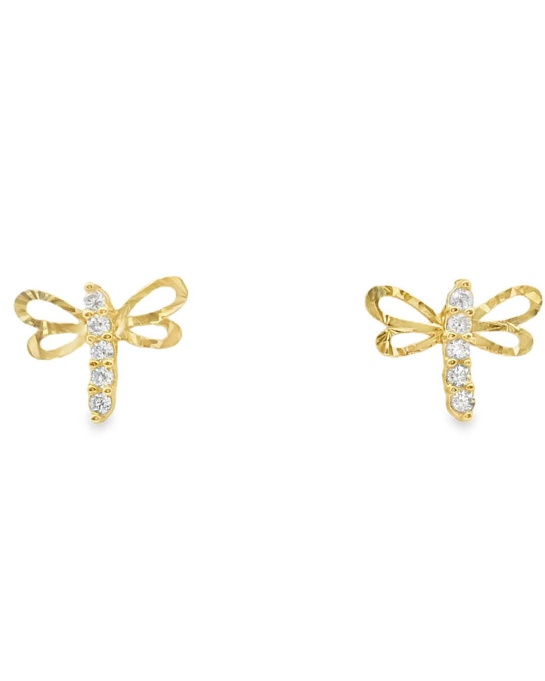 14K YELLOW GOLD DRAGONFLY CZ STUD EARRINGS