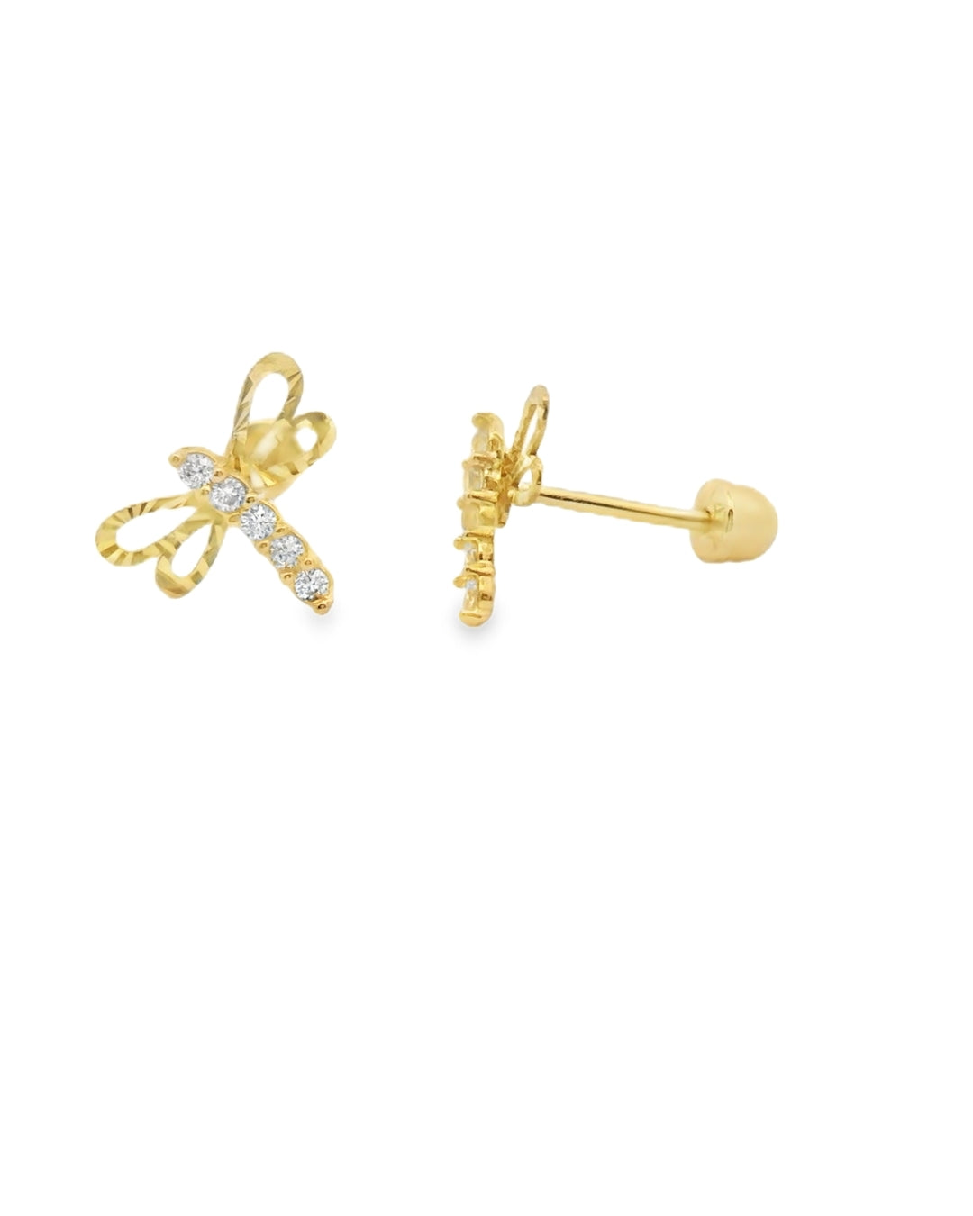 14K YELLOW GOLD DRAGONFLY CZ STUD EARRINGS