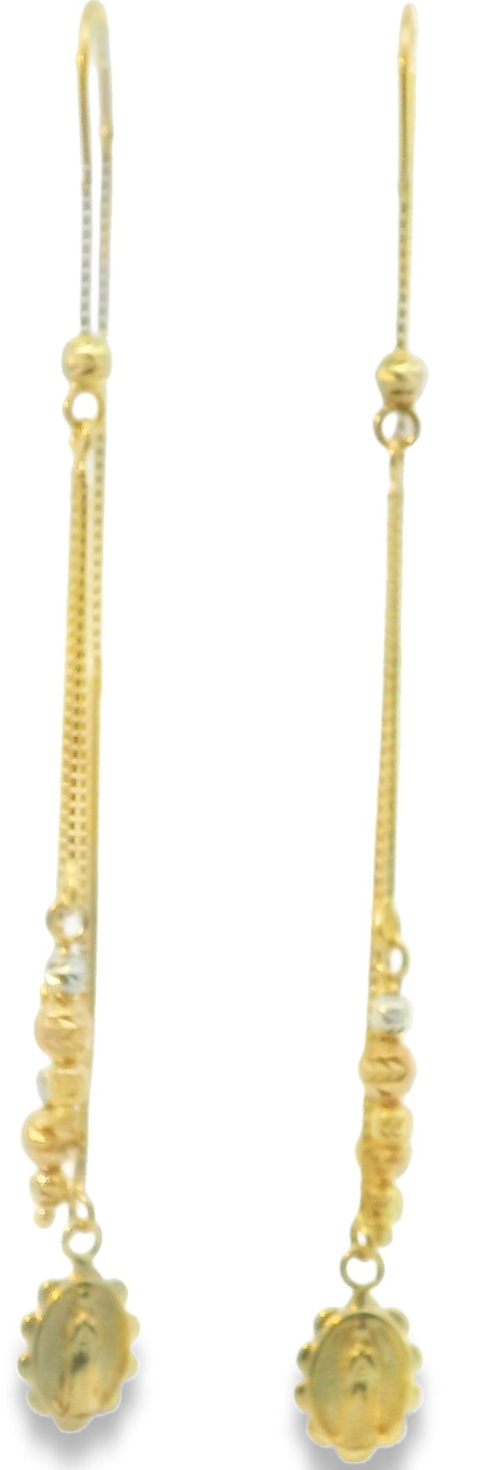 14K TRI COLOR GOLD VIRGIN MARY DANGLING BEAD EARRINGS WOMAN