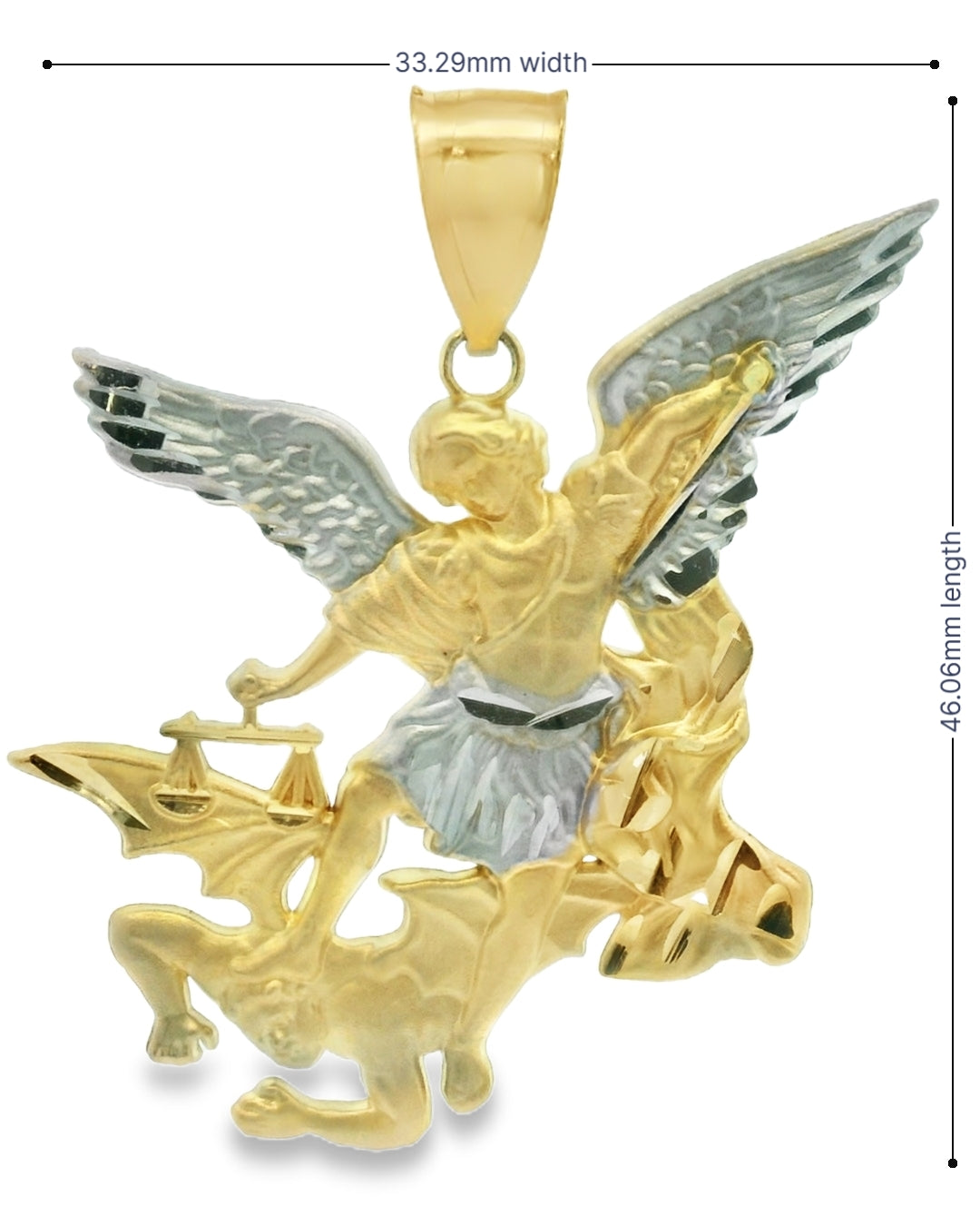 14K TWO TONE GOLD ST. MICHAEL CHARM 46.06MM LENGTH FROM BALE 33.29MM WIDTH