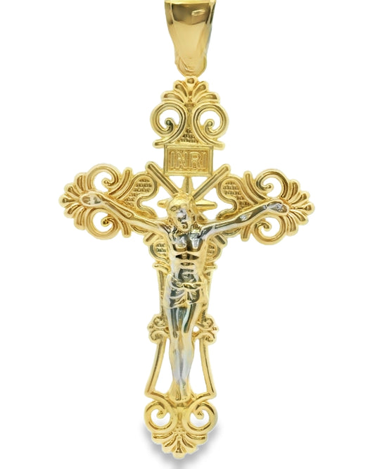 14K TWO TONE GOLD JESUS CHRIST CRUCIFIX FAMILY
