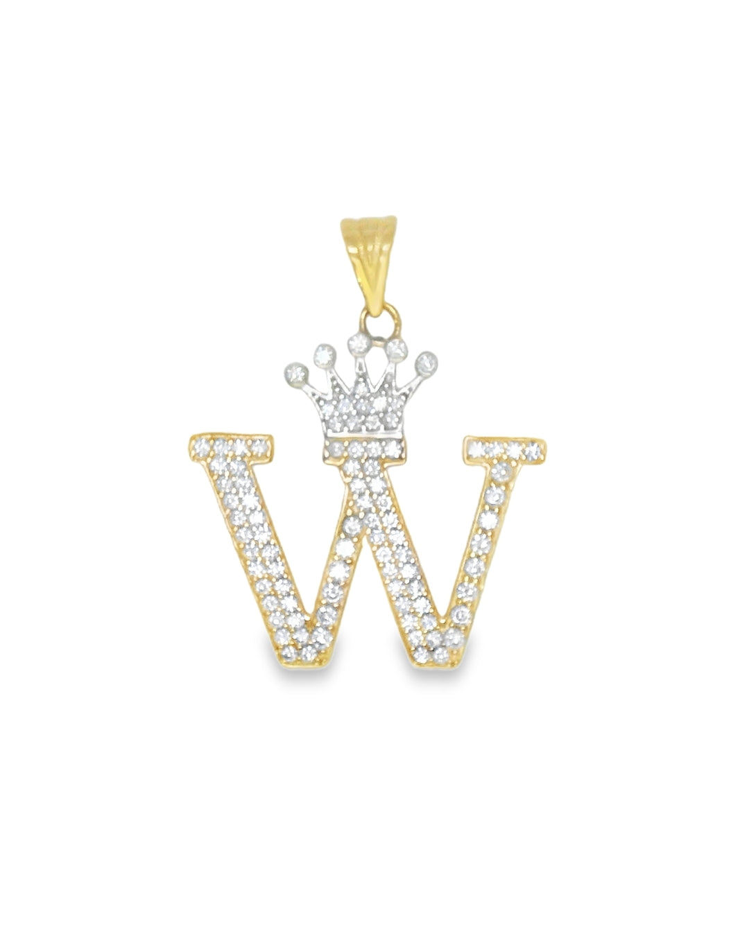 14K YELLOW GOLD INITIAL W CROWN CZ CHARM 31.84MM LENGTH FROM BALE 25.51 25.45MM WIDTH