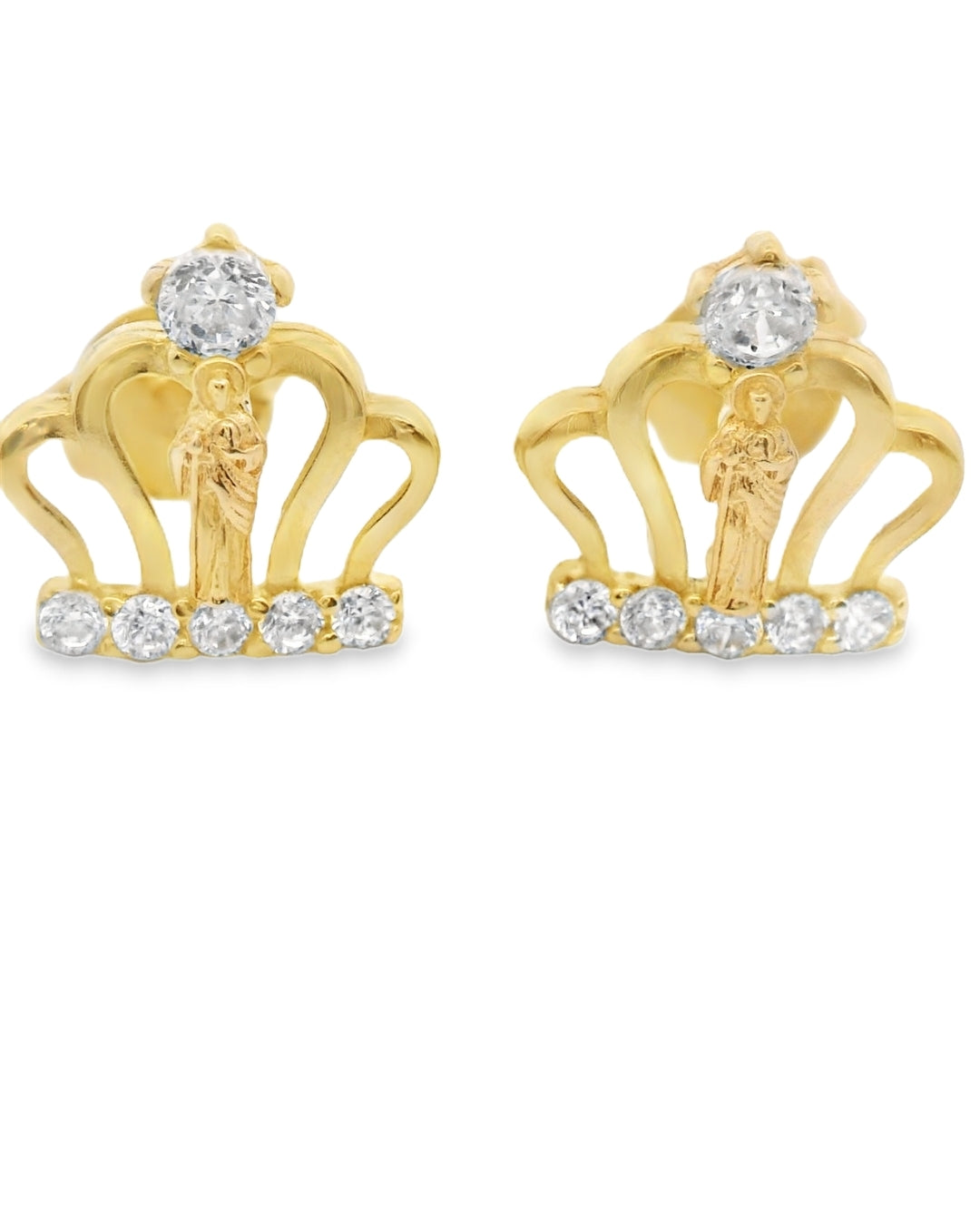 14K YELLOW GOLD IMPERIAL CROWN ST. JUDE CZ EARRINGS