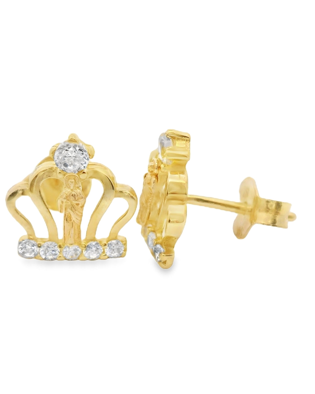 14K YELLOW GOLD IMPERIAL CROWN ST. JUDE CZ EARRINGS