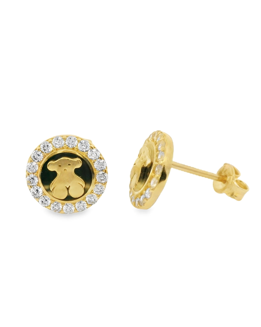 14K YELLOW GOLD TEDDY BEAR CZ STUD EARRINGS