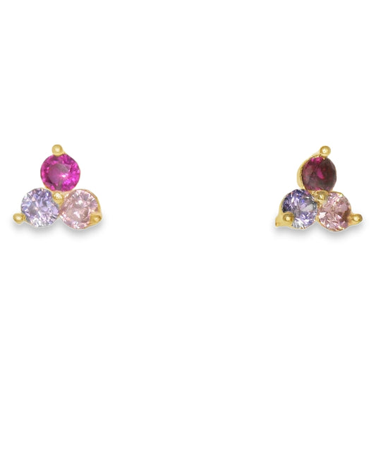 14K YELLOW GOLD MULTI COLOR CZ STUD EARRINGS