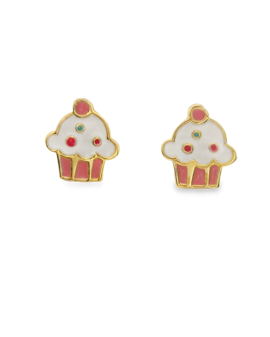 14K YELLOW GOLD CUPCAKE STUD EARRINGS