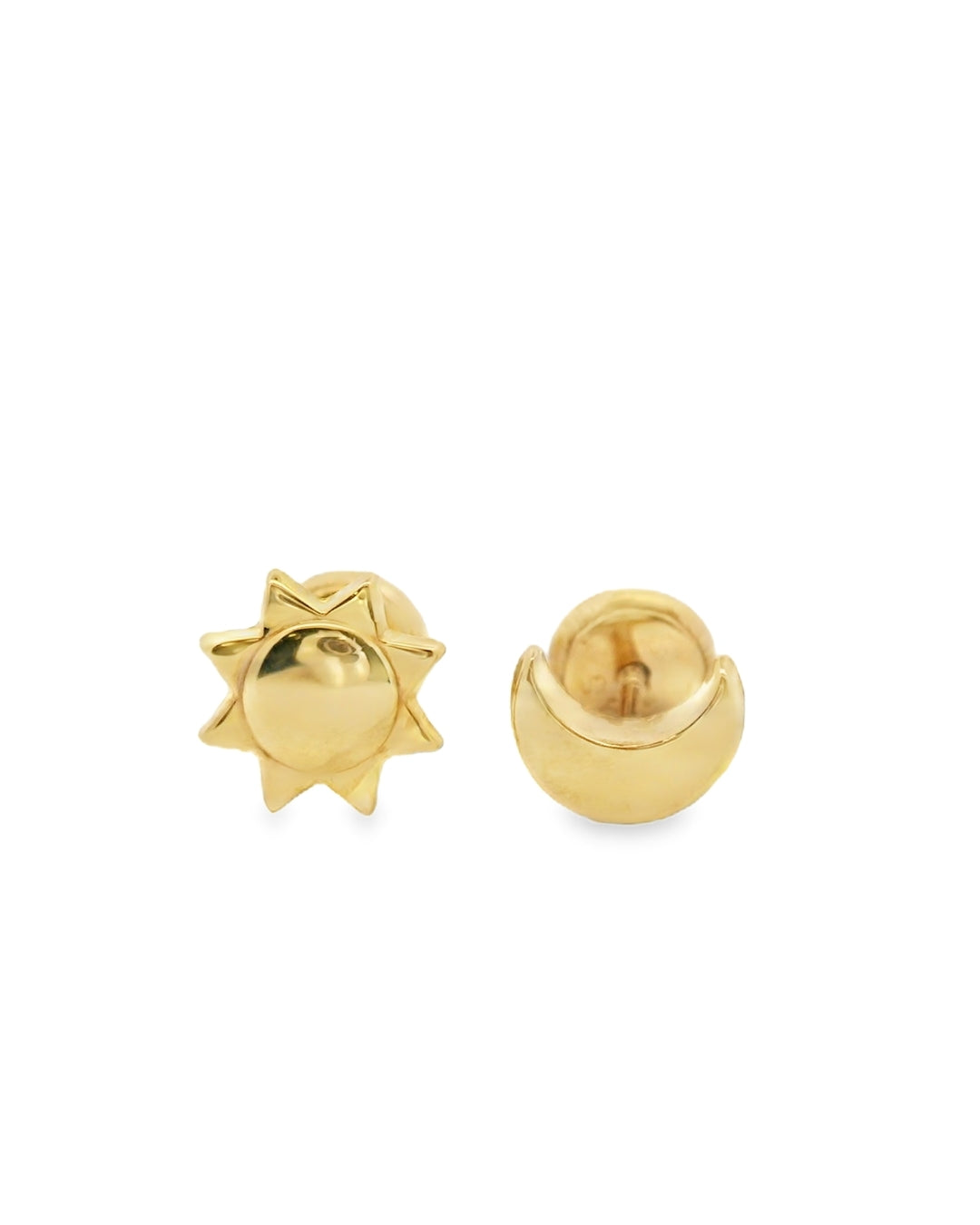 14K YELLOW GOLD SUN AND MOON STUD EARRINGS