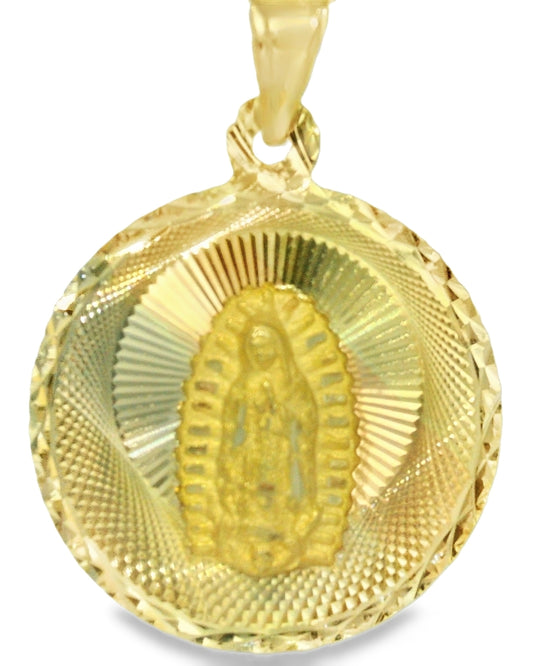 14K TRI COLOR GOLD VIRGEN MARY CHARM ROUND FAMILY