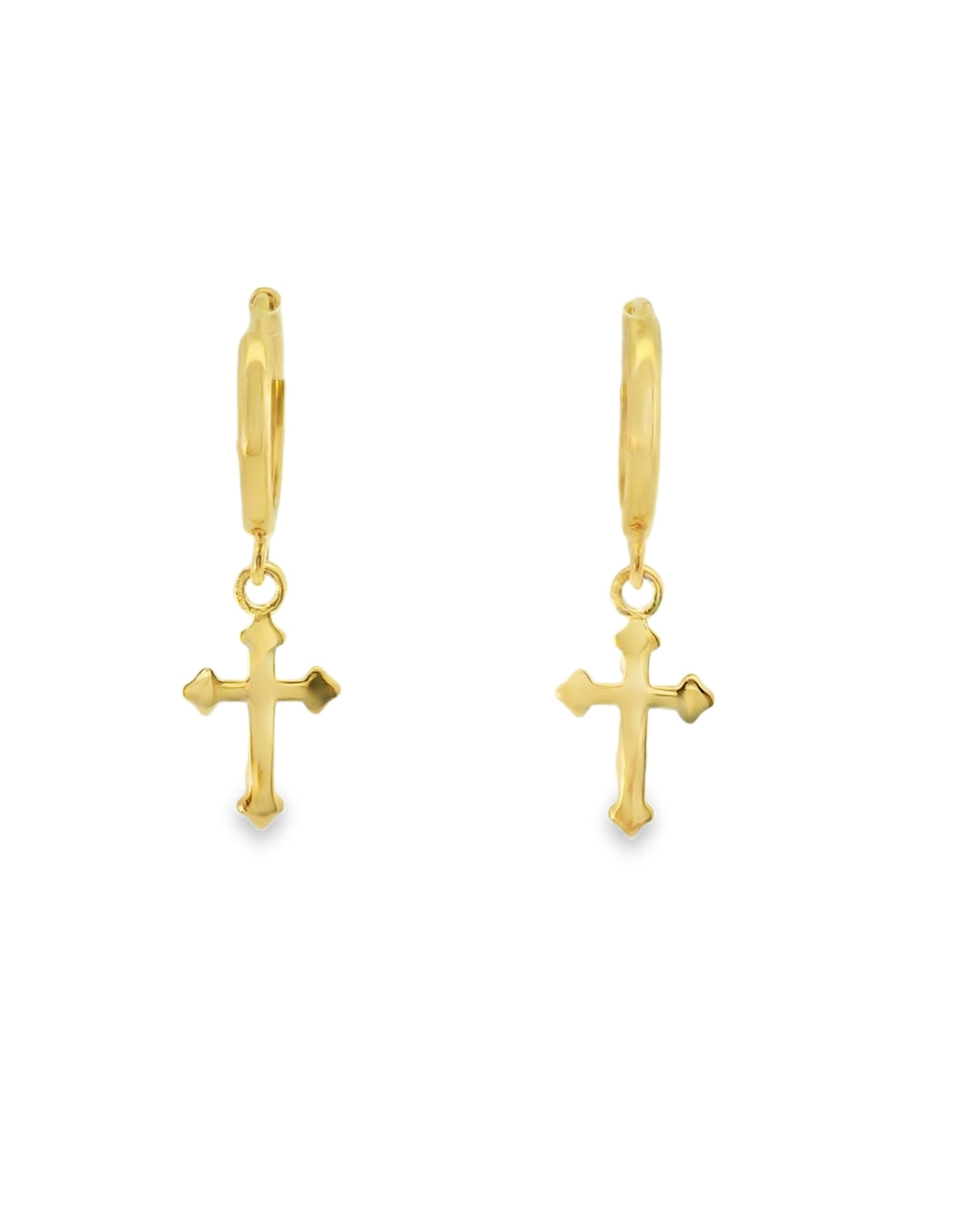 14K YELLOW GOLD CROSS HOOPS