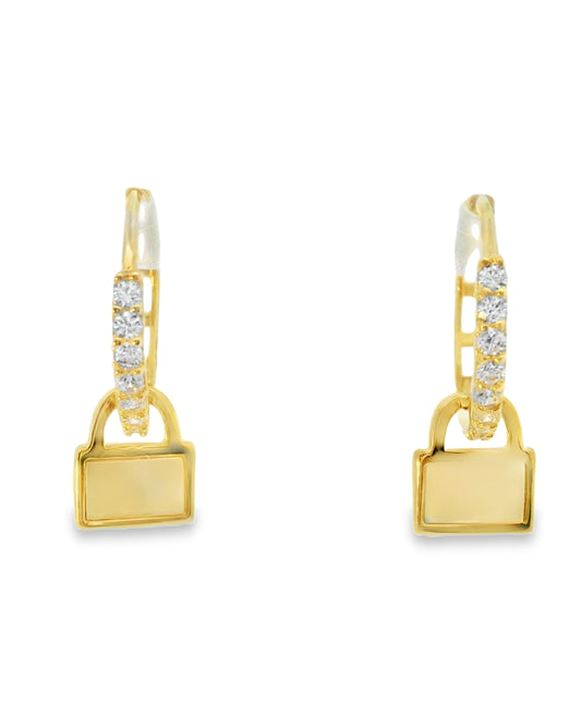 14K YELLOW GOLD PURSE HOOPS CZ