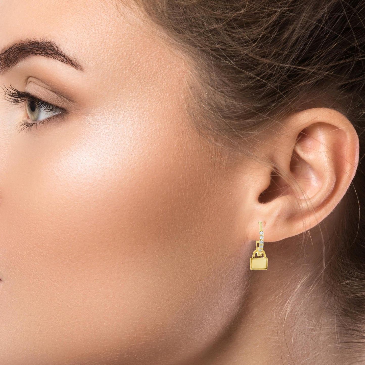 14K YELLOW GOLD PURSE HOOPS CZ