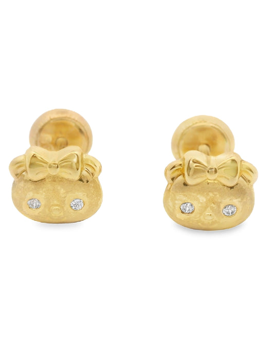 14K YELLOW GOLD PANDA BOW CZ STUD EARRINGS