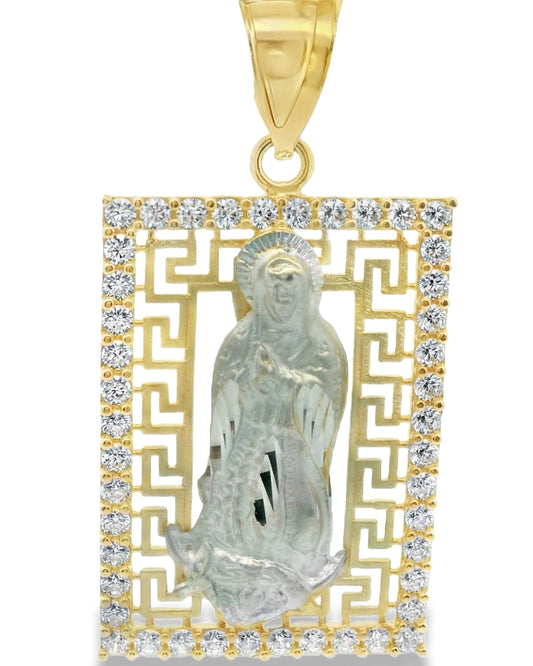 14K TWO TONE GOLD VIRGEN MARY CZ CHARM 46.72MM LENGTH FROM BALE 24.20MM WIDTH