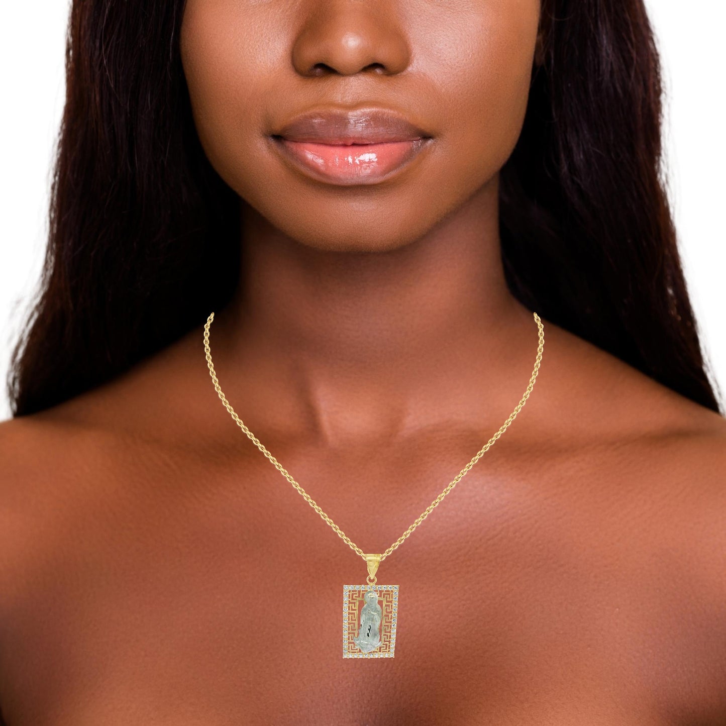 14K TWO TONE GOLD VIRGEN MARY CZ CHARM 46.72MM LENGTH FROM BALE 24.20MM WIDTH