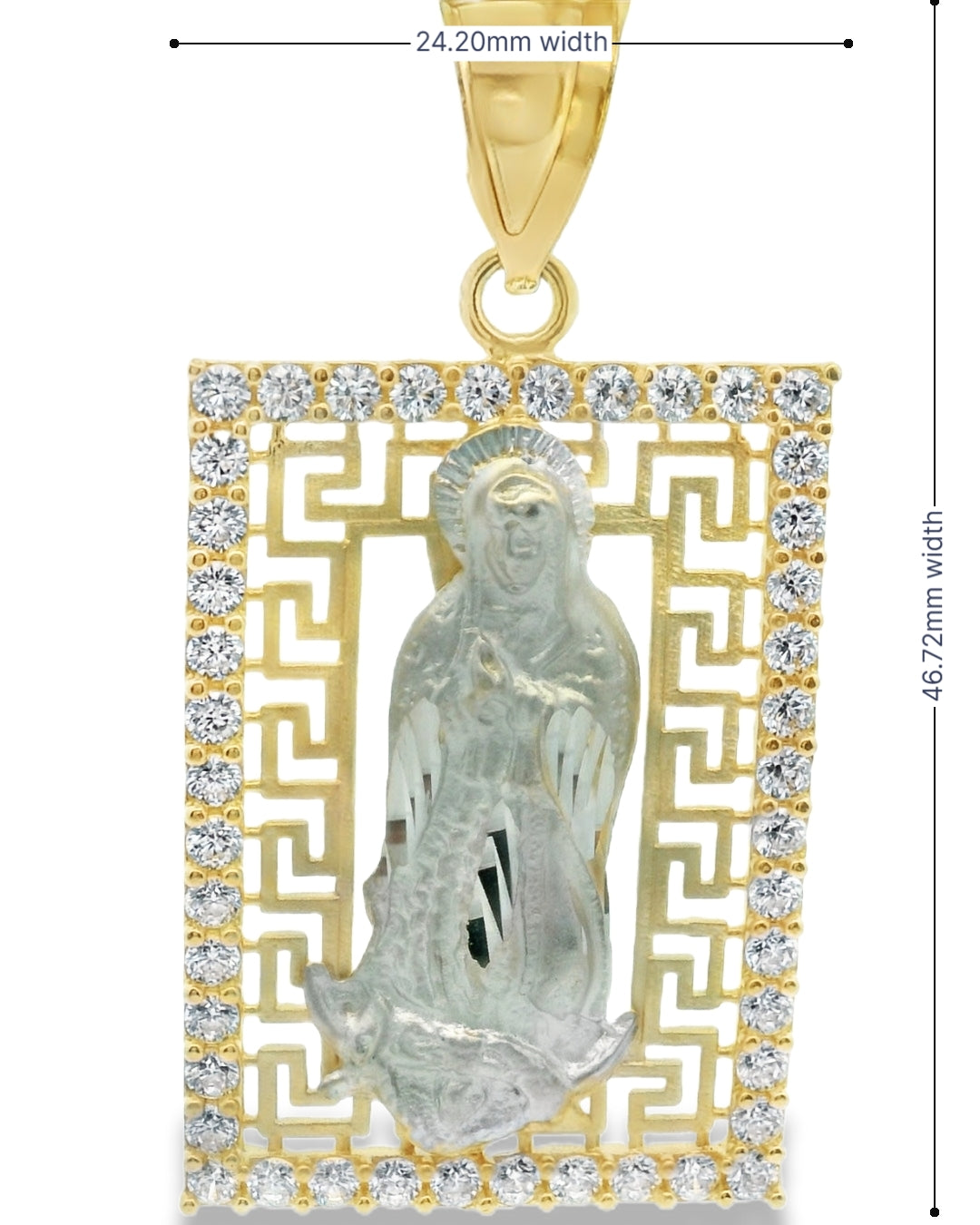14K TWO TONE GOLD VIRGEN MARY CZ CHARM 46.72MM LENGTH FROM BALE 24.20MM WIDTH