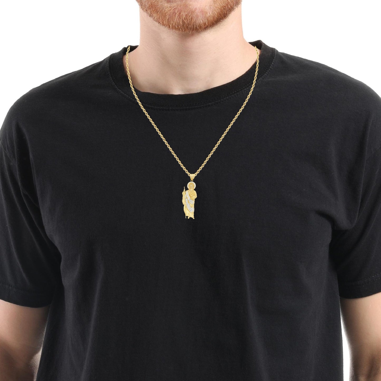 14K YELLOW GOLD WHITE CZ ST JUDE CHARM 66.72MM LENGTH WITH BALE 22.06MM WIDTH