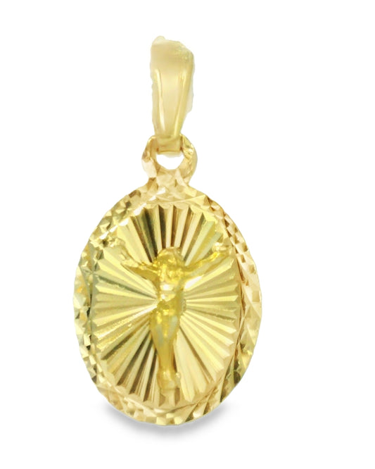 14K TRI COLOR GOLD DOUBLE SIDED JESUS/VIRGEN MARY OVAL CHARM FAMILY