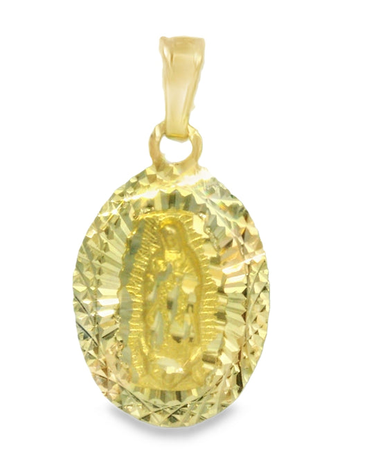 14K TRI COLOR GOLD VIRGEN MARY OVAL CHARM FAMILY