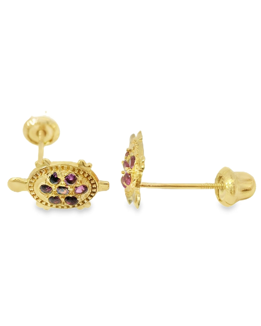 14K YELLOW GOLD TURTLE CZ STUD EARRINGS