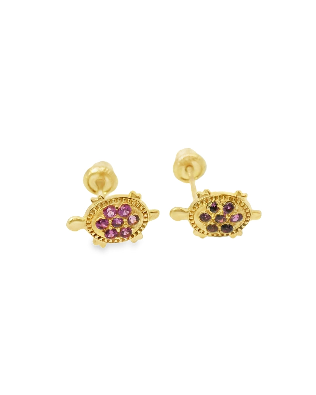 14K YELLOW GOLD TURTLE CZ STUD EARRINGS