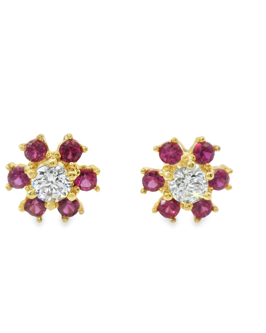 14K YELLOW GOLD FLORAL CZ STUD EARRINGS