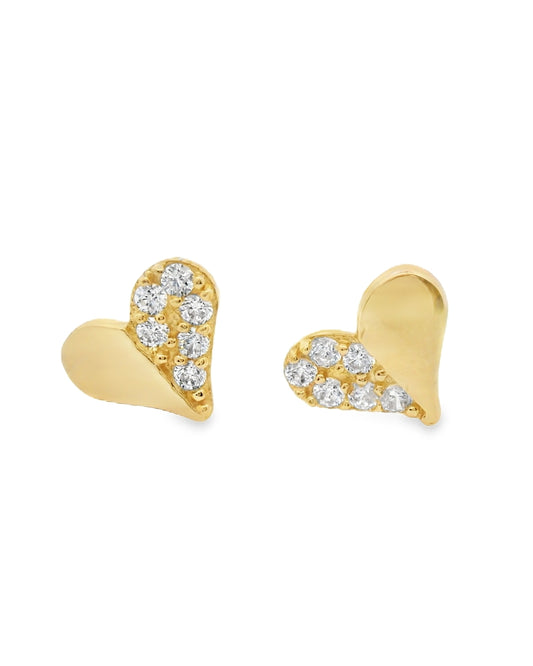 14K YELLOW GOLD HEART CZ STUD EARRINGS