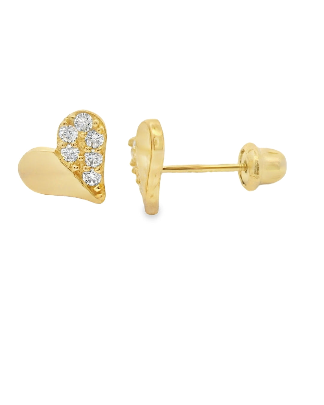 14K YELLOW GOLD HEART CZ STUD EARRINGS