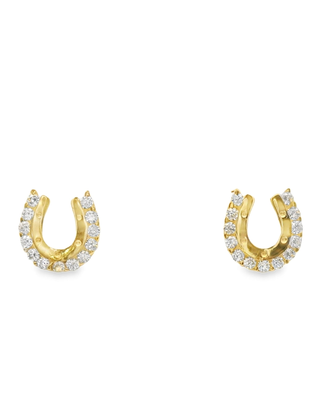 14K YELLOW HORSESHOE CZ STUD EARRINGS