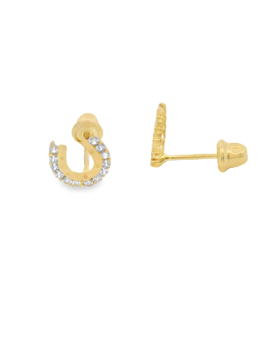 14K YELLOW HORSESHOE CZ STUD EARRINGS