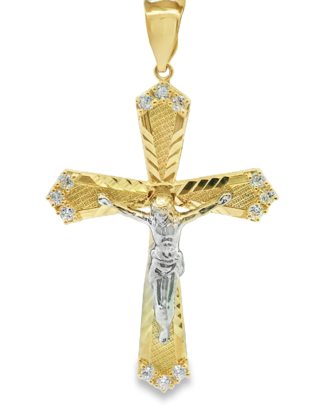 14K TWO TONE GOLD JESUS CROSS CZ