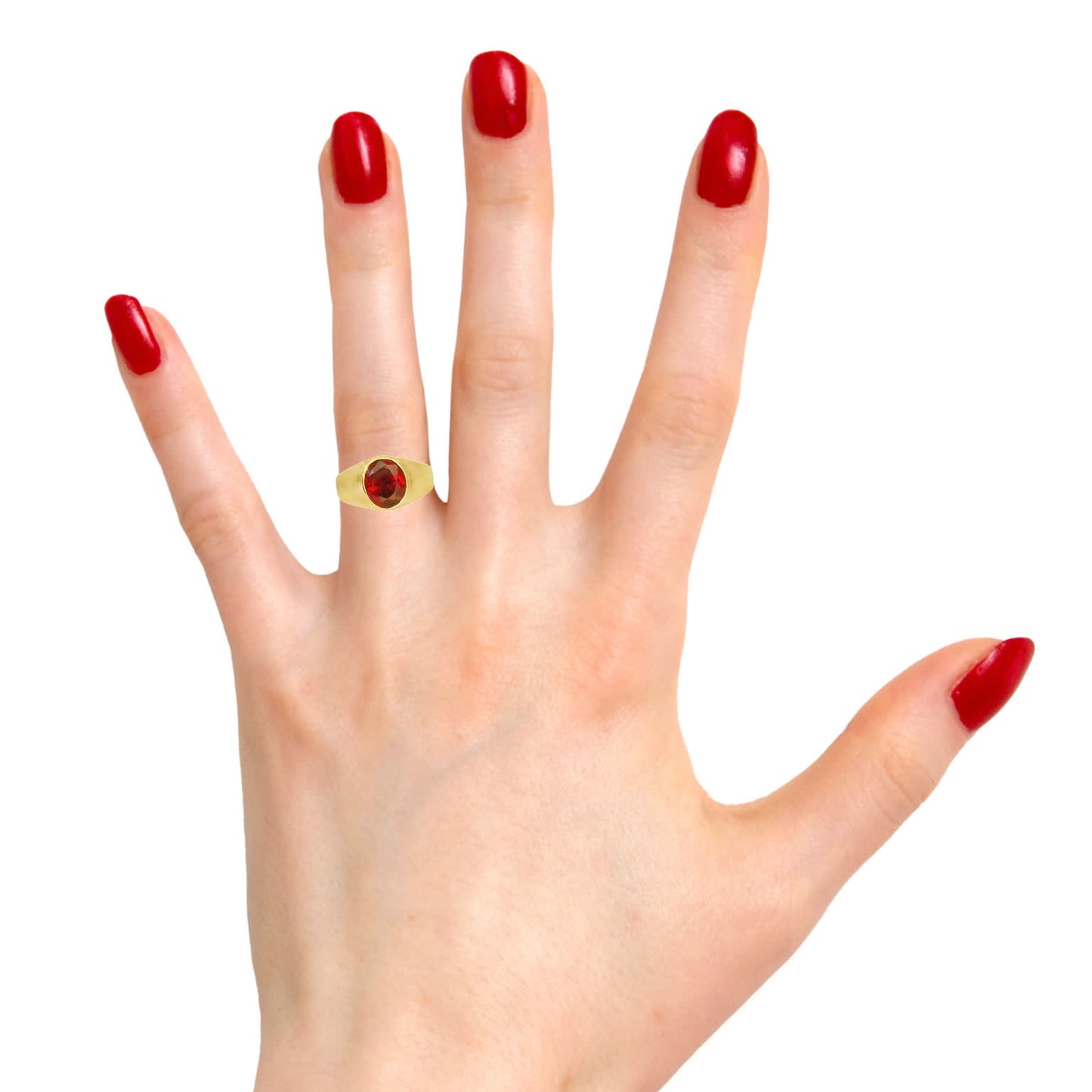 14K YELLOW GOLD OVAL RED STONE CZ RING 22.86MM WIDTH 11.83MM LENGTH