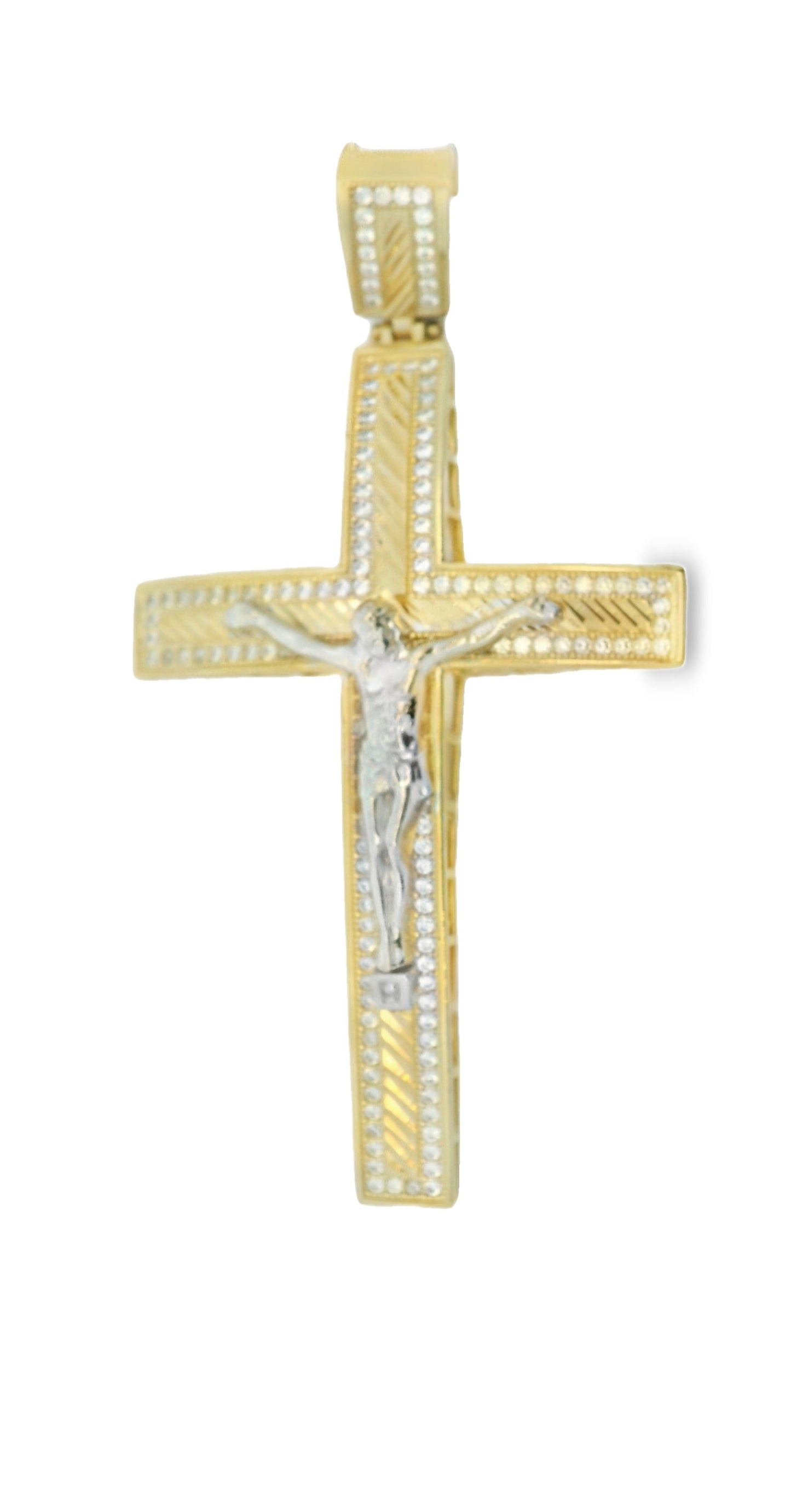 14K TWO TONE JESUS CHRIST CROSS CZ 75.07MM LENGTH