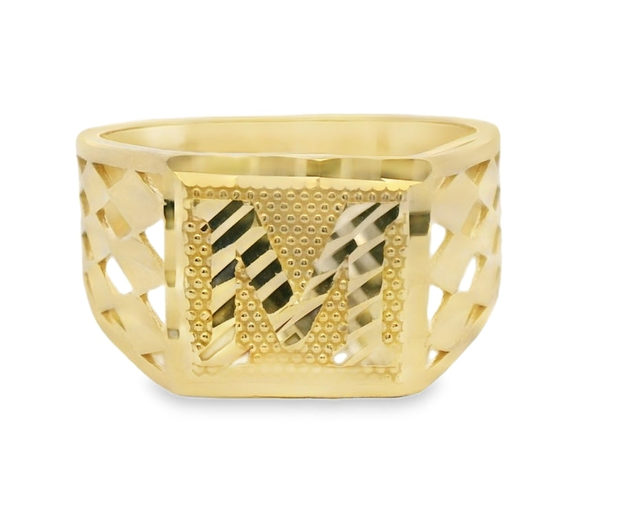 14K YELLOW GOLD SOLID INITIAL M RING SIZE 9 1/4