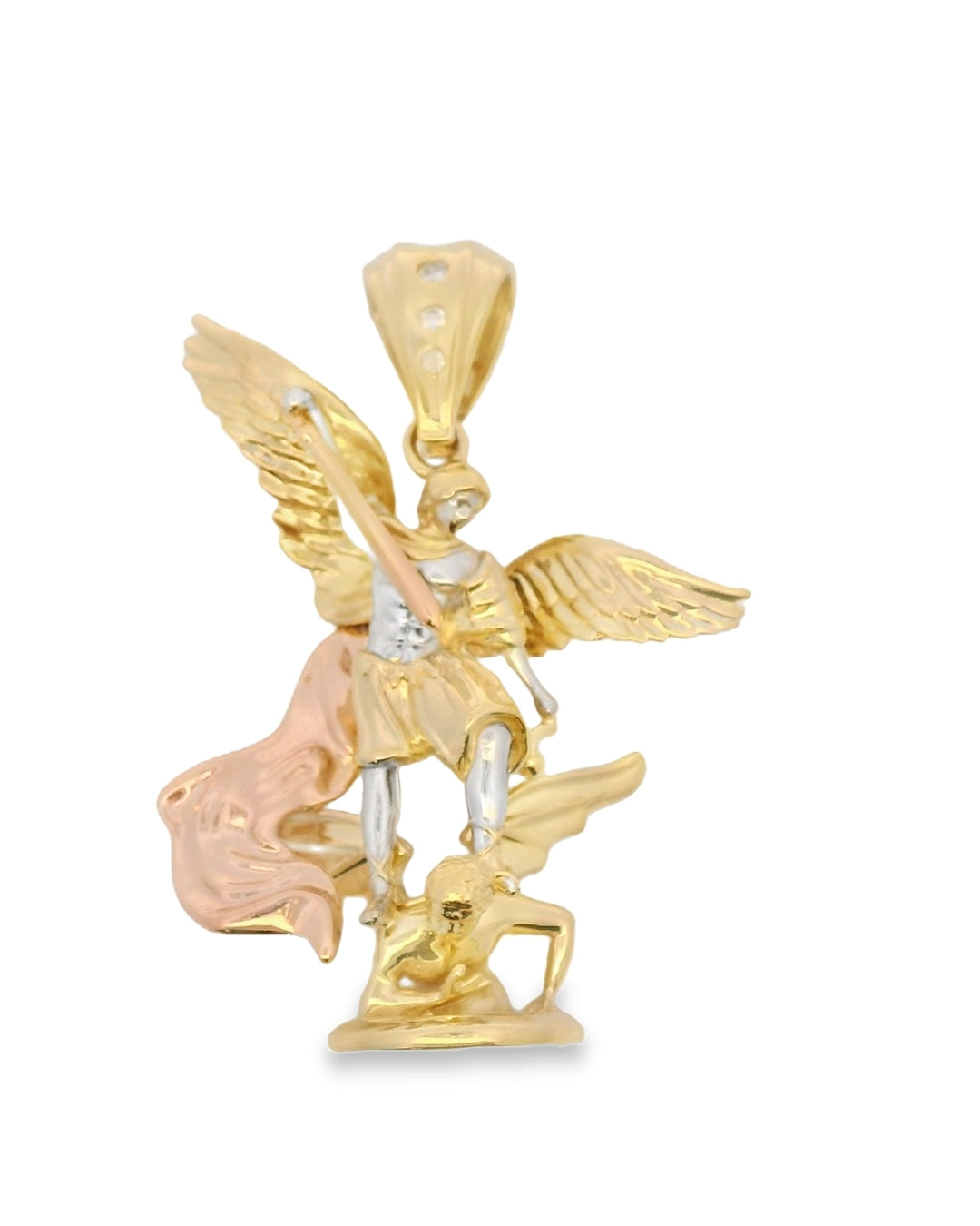 14K TRI COLOR GOLD ST. MICHAEL CHARM CZ 43.83MM LENGTH 32.76MM WIDTH