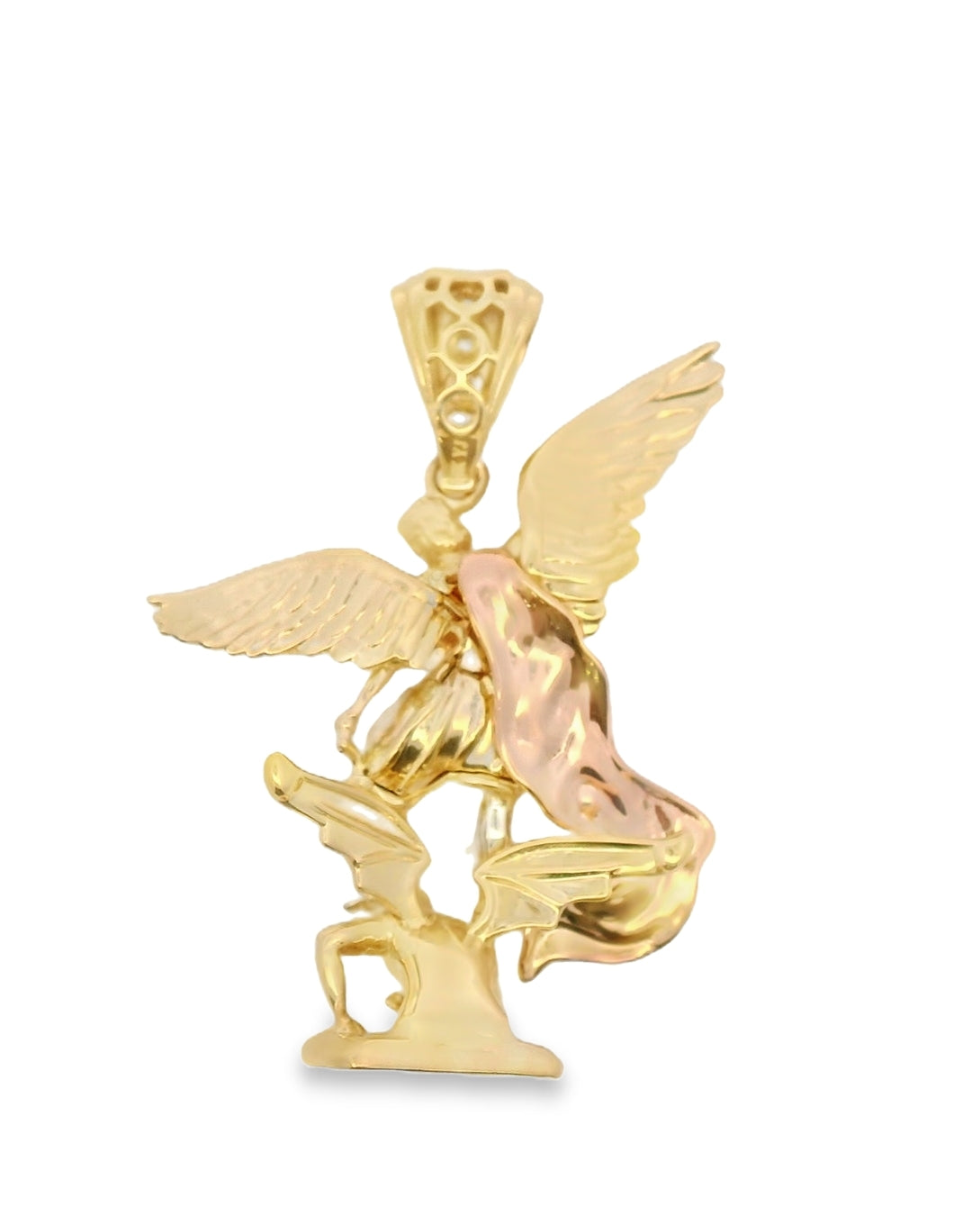14K TRI COLOR GOLD ST. MICHAEL CHARM CZ 43.83MM LENGTH 32.76MM WIDTH